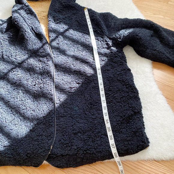 Hooded Reversible Soft Sherpa Teddy Bear Sweater Coat, Black / Brown, Size 2X - Picture 6 of 8